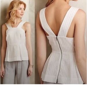 Anthropologie Maeve white and peach peplum tank